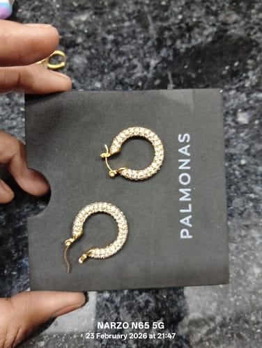 Customer photo review of Diamond Huggie Hoop Earrings