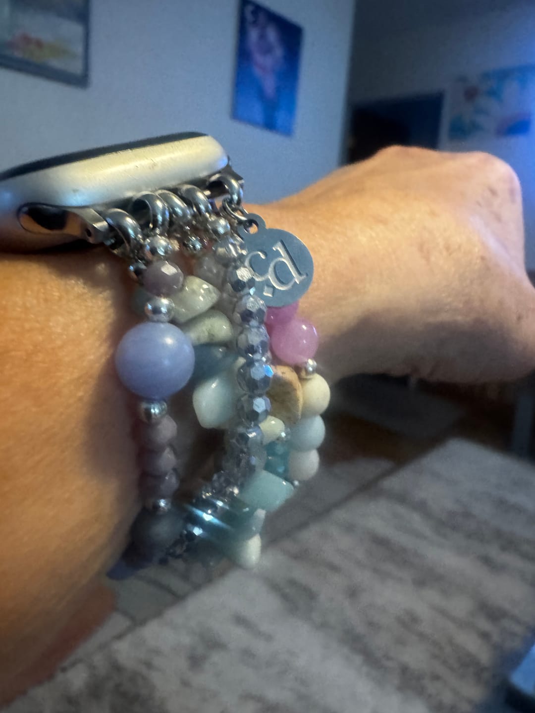Customer photo review of Scarlet Tibetan Jasper Stretch Apple Watch Strap