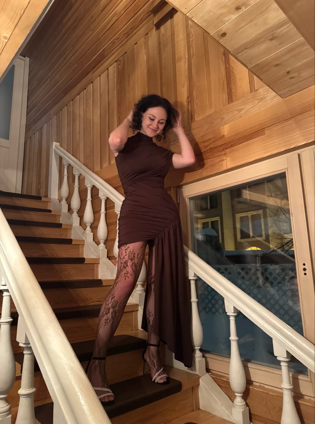 Customer photo review of Jenny High Neck Ruched Mini Dress