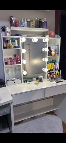 Customer photo review of Τραπέζι Μπουντουάρ Μακιγιάζ Tουαλέτας Κρεβατοκάμαρας Καθρέφτης Με Ντουλάπι Λευκό με Φωτισμό LED Ρυθμιζόμενη Φωτεινότητα RD-T126W01