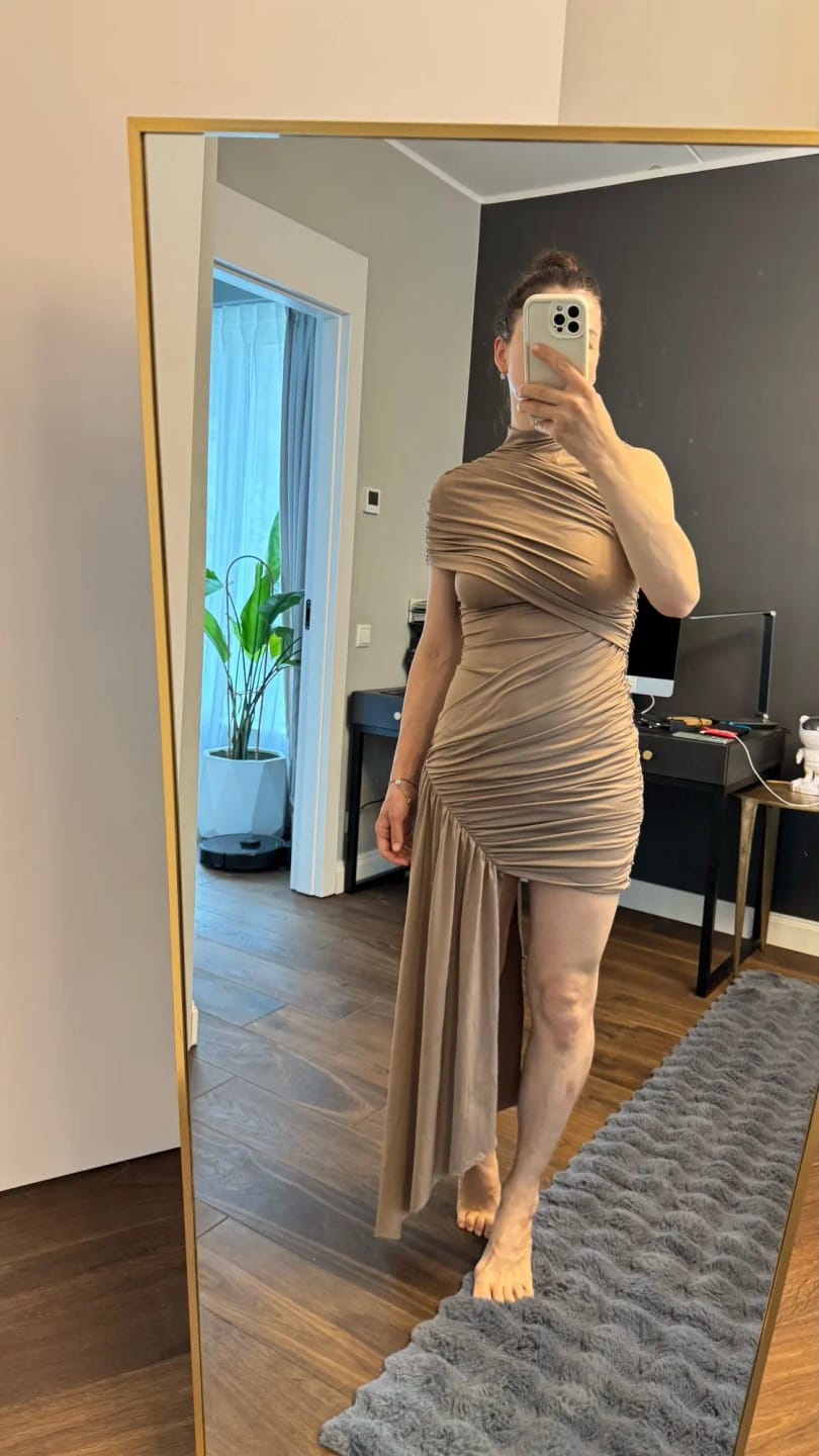 Customer photo review of Jenny High Neck Ruched Mini Dress