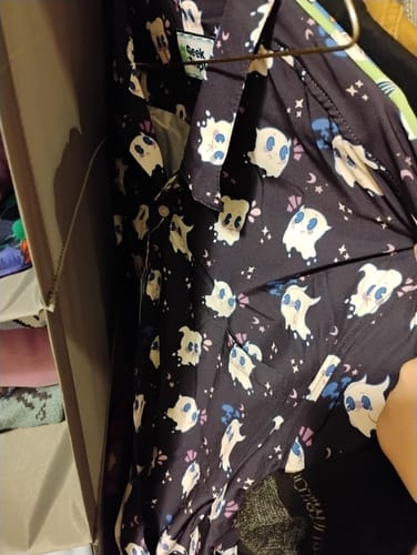 Customer photo review of Anxious Ghosts Purple Button Up Shirt