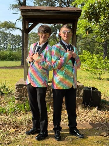 Customer photo review of Men's Shawl Lapel Sequin Rainbow Tuxedo Jacket