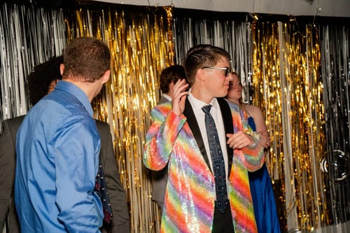 Customer photo review of Men's Shawl Lapel Sequin Rainbow Tuxedo Jacket