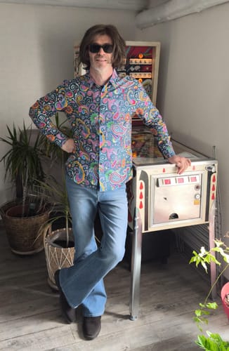 Customer photo review of Chemise disco à manches longues en coton à imprimé cachemire vintage années 70 pour homme