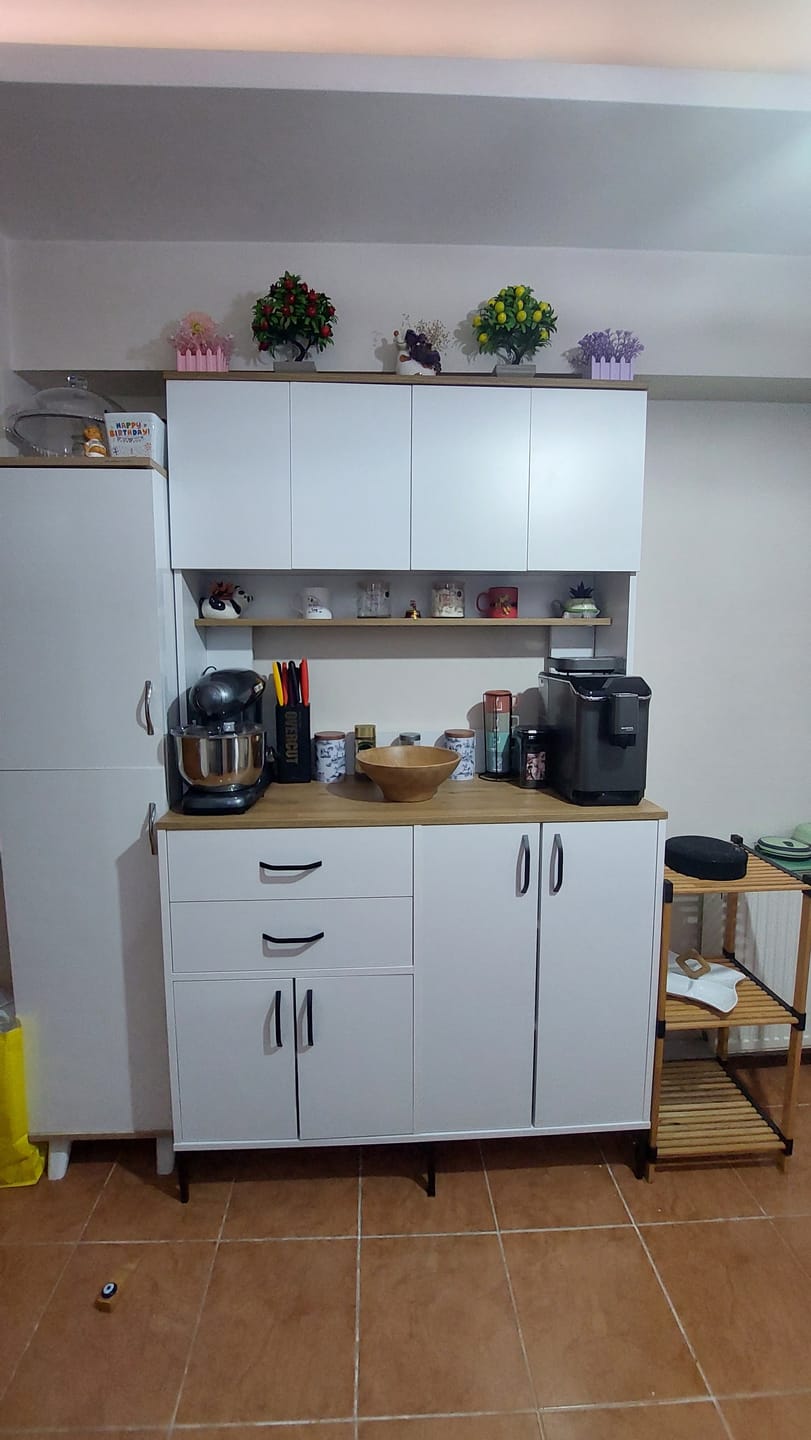Customer photo review of Rani JE212 Kahve Köşesi Çok Amaçlı Dolap 8 Kapaklı 2 Çekmeceli Raflı Kiler Mutfak Dolabı Beyaz - Sepet Ceviz
