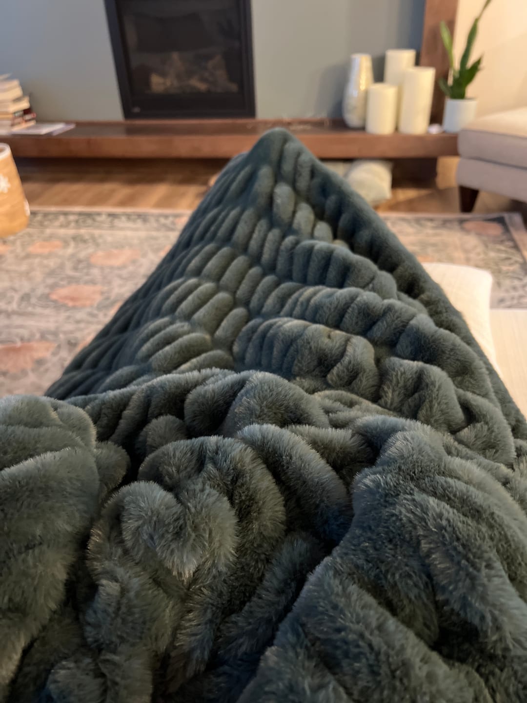 Customer photo review of Deep Forest Green Minky Blanket