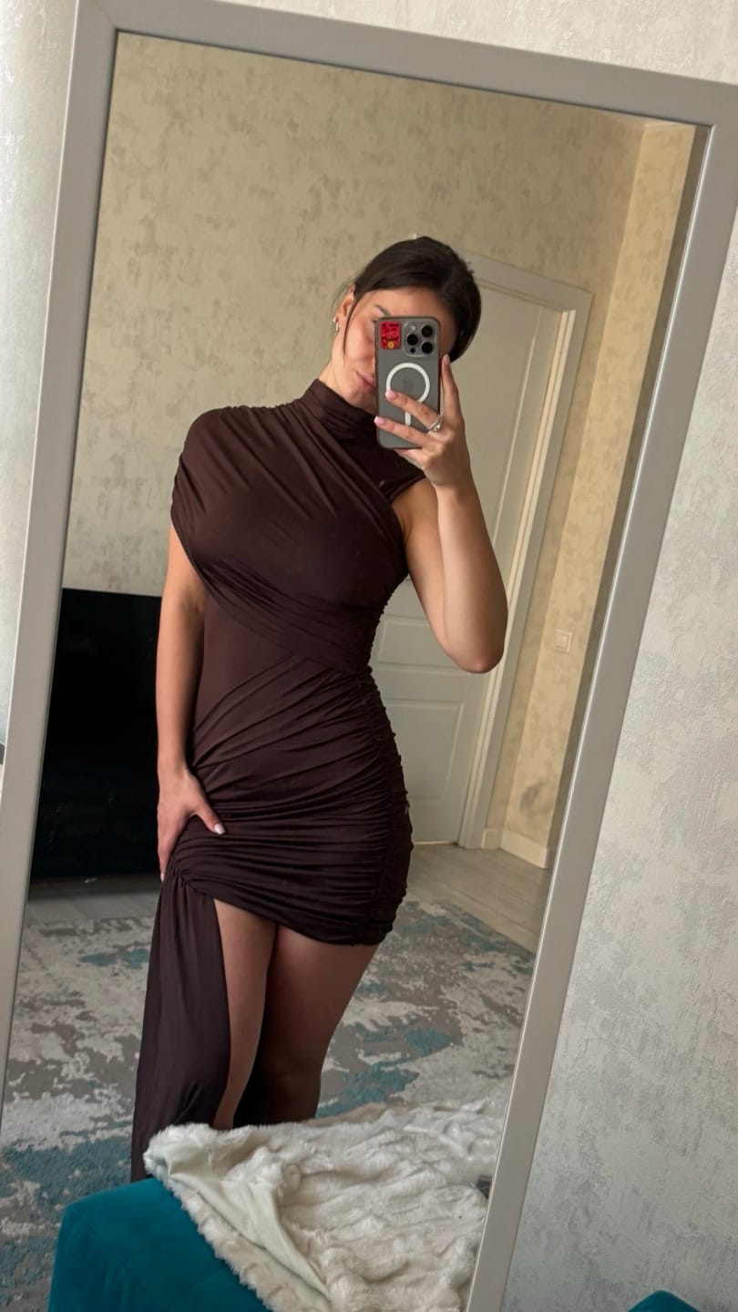 Customer photo review of Jenny High Neck Ruched Mini Dress