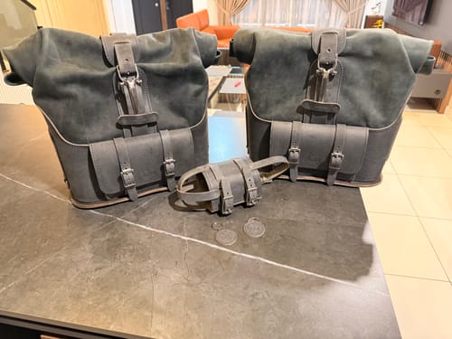 Customer photo review of Universal Leather Rolltop Panniers / Saddlebags - TBP02 (Pair)