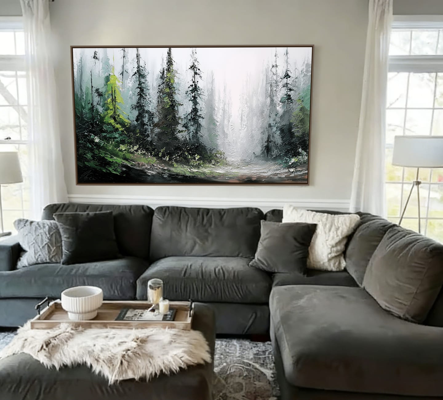 Customer photo review of Misty Pines Textured Forest Landscape Painting