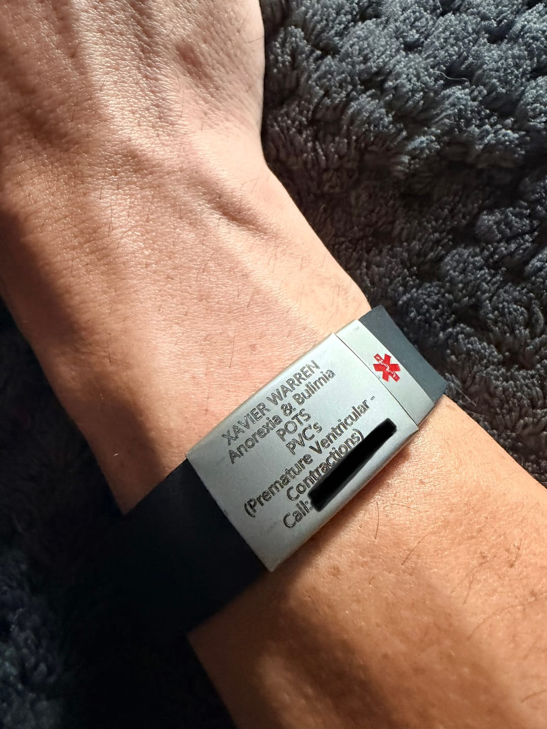 Customer photo review of Unisex Silicone Sport Medical ID Bracelet - Wide Plate