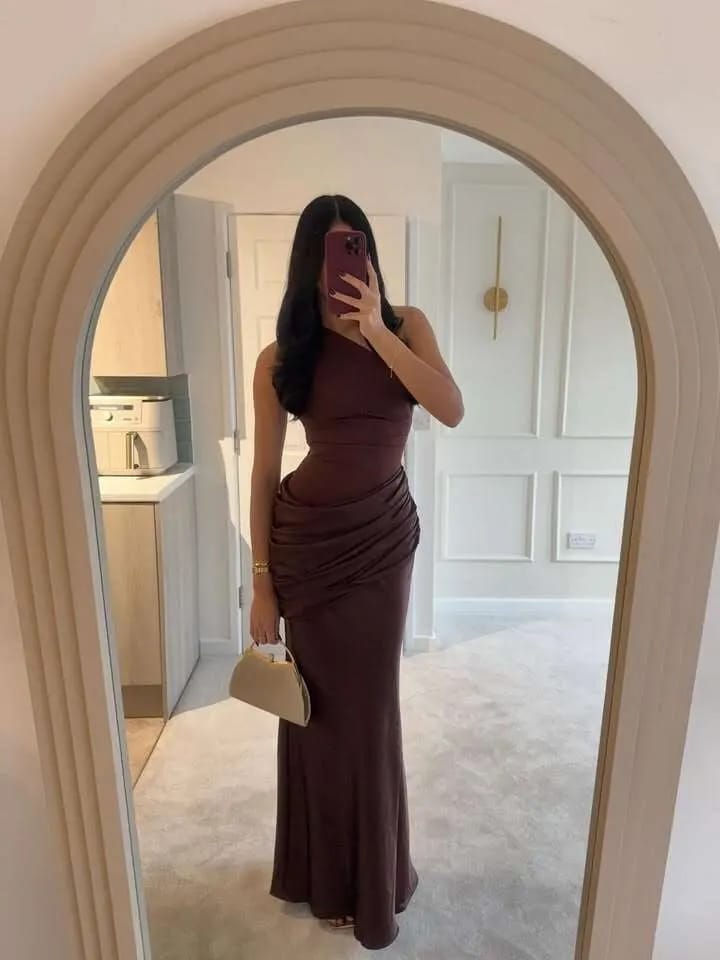 Customer photo review of Adele One Shoulder Draped Maxi Dress