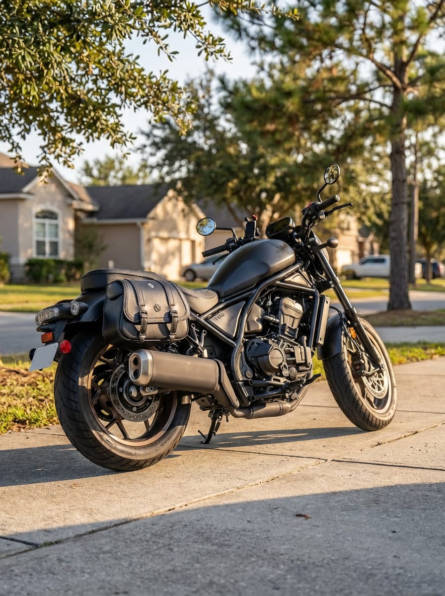 Customer photo review of 25L - SpiritBlade Large Honda Rebel 1100 CMX1100 Leather Motorcycle Saddlebags