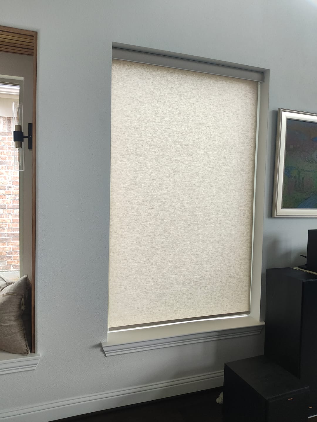 Customer photo review of SmartWings Motorized Roller Shades 100% Blackout Safari