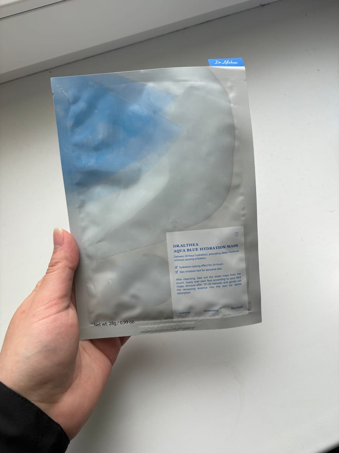 Customer photo review of Mitrinoša auduma maska ar azulēnu un agavi Dr. Althea Aqua Blue Hydration Mask