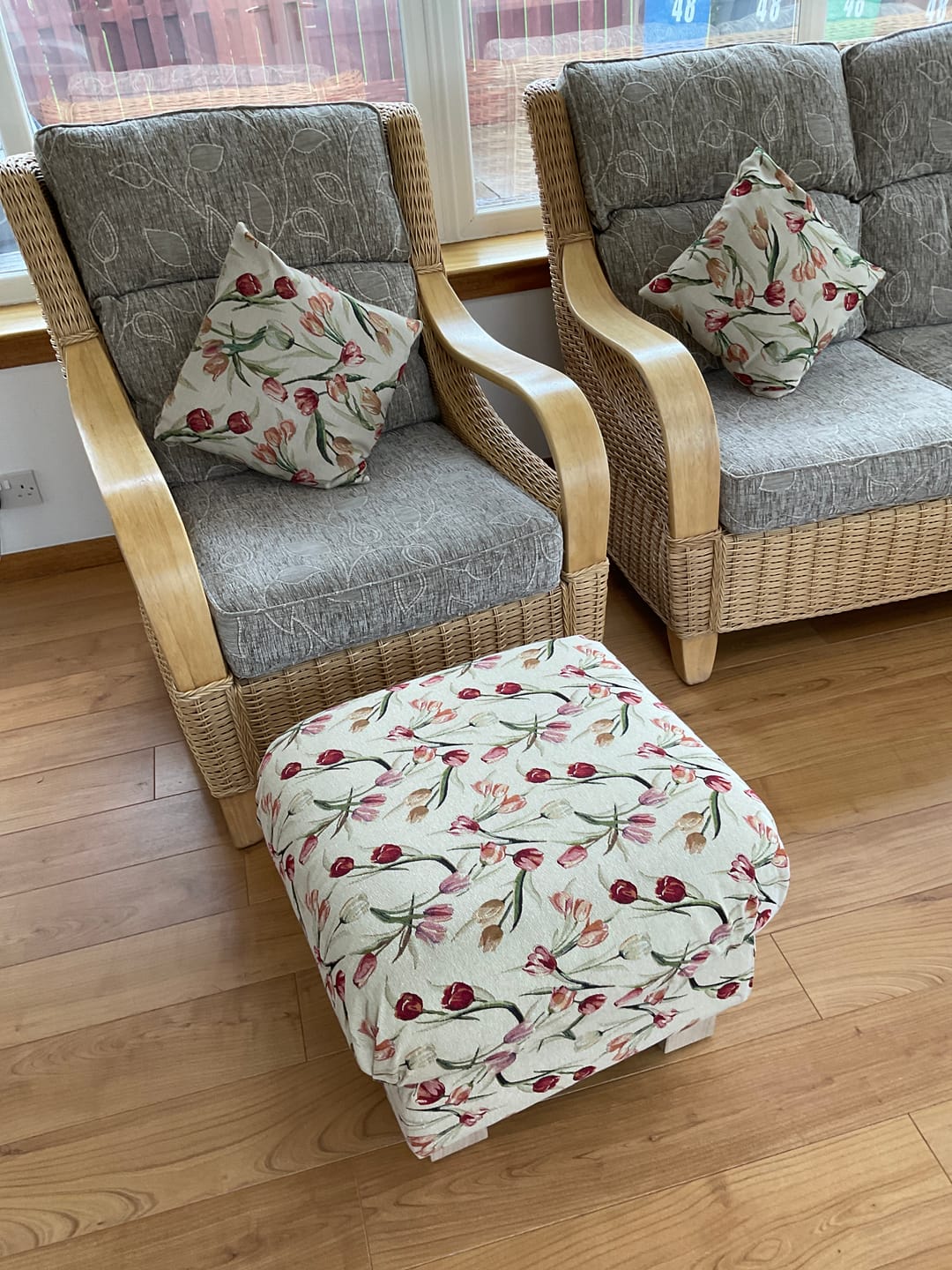 Customer photo review of Falling Tulips on Beige Tapestry Fabric