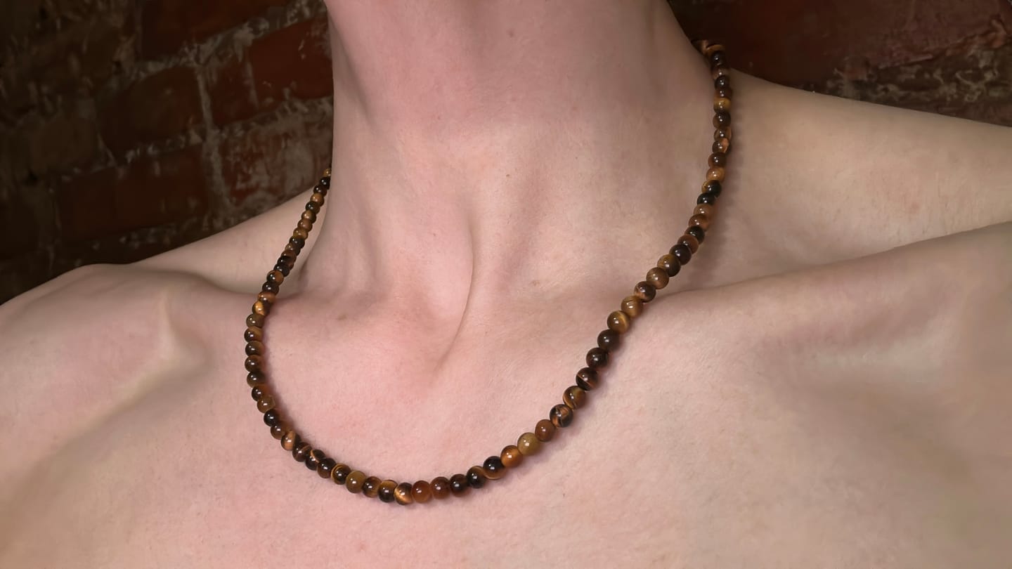 Customer photo review of Tiger Eye Beaded Necklace Mini