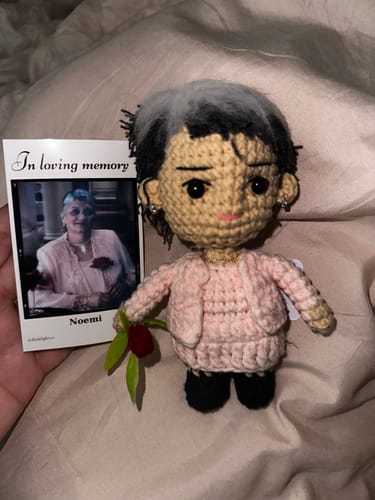 Customer photo review of Dolly® Personalized Crochet Doll with Photo Card