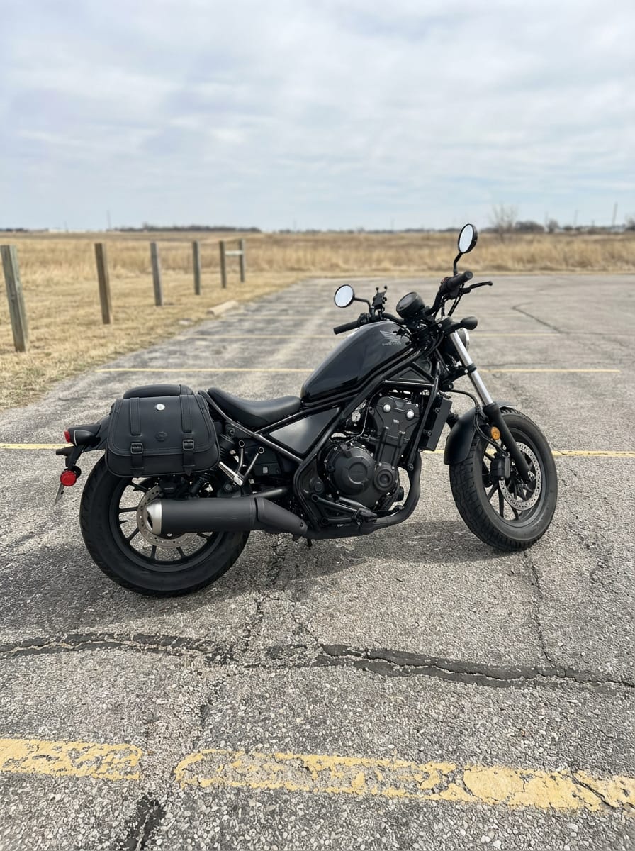 Customer photo review of 25L - SpiritBlade Large Honda Rebel 500/ABS CMX500 Leather Motorcycle Saddlebags