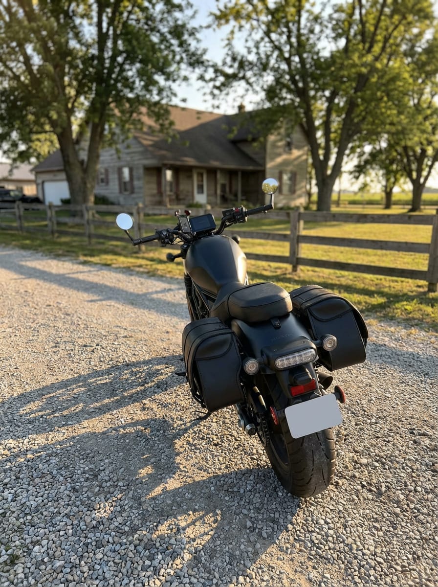 Customer photo review of 25L - SpiritBlade Large Honda Rebel 1100 CMX1100 Leather Motorcycle Saddlebags