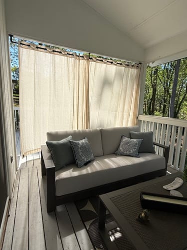 Customer photo review of Noah Linen Look Lightweight Waterproof Custom Outdoor Curtain