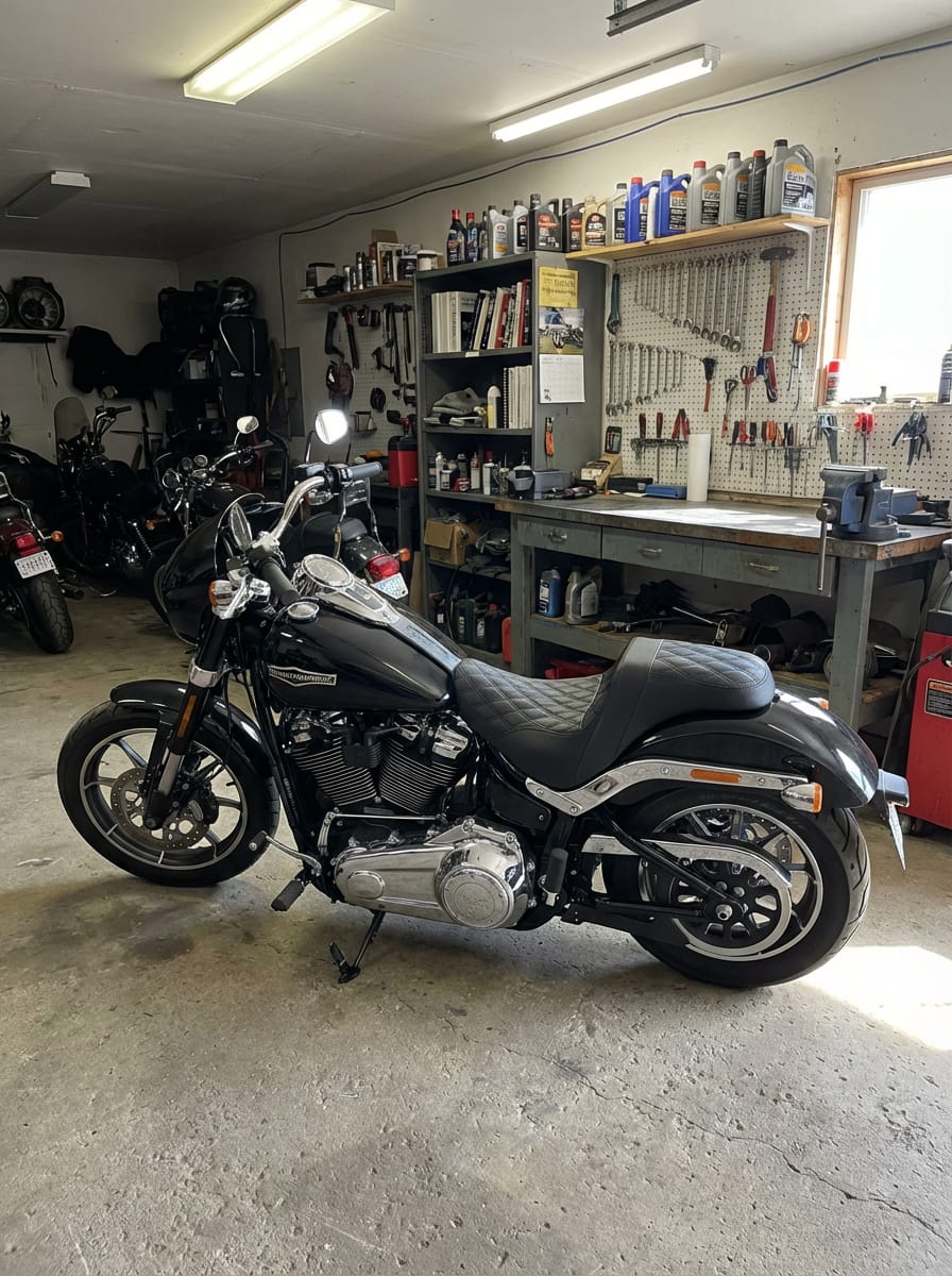Customer photo review of Iron Born Diamond Stitch 2-Up Seat for Harley Softail Sport Glide FLSB