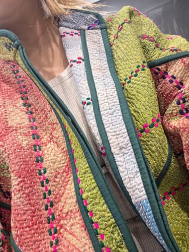 Customer photo review of The Kaira Cropped Quilted Patchwork Kantha Jacket