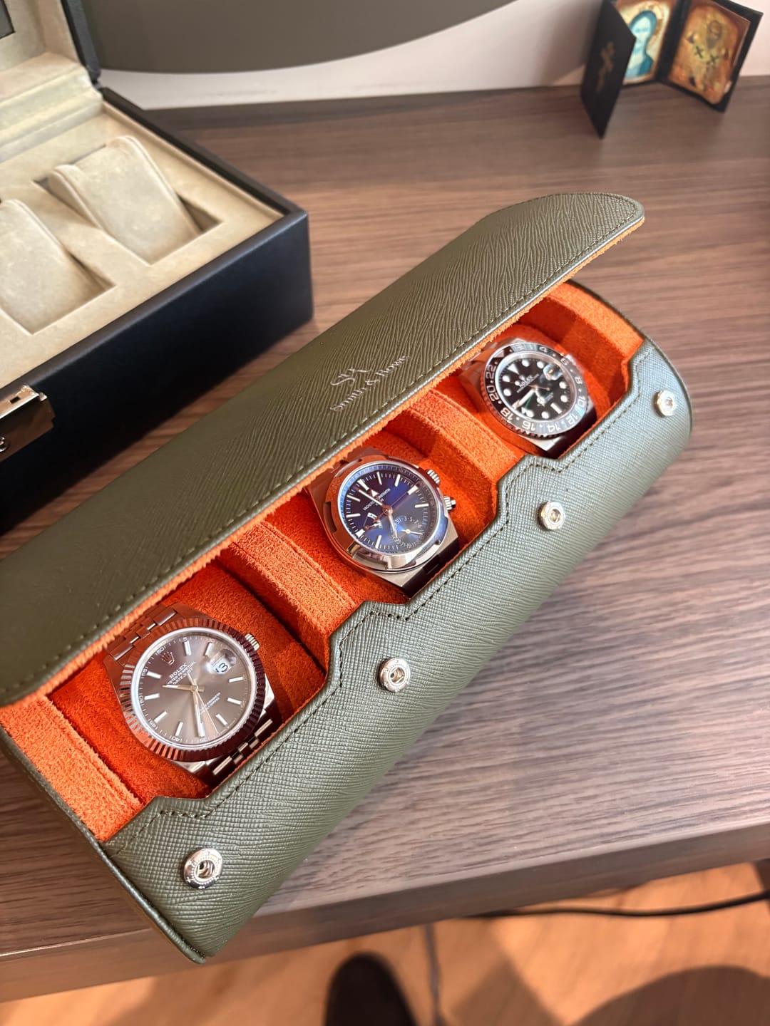 Customer photo review of Olive Green watch roll - 3 watches