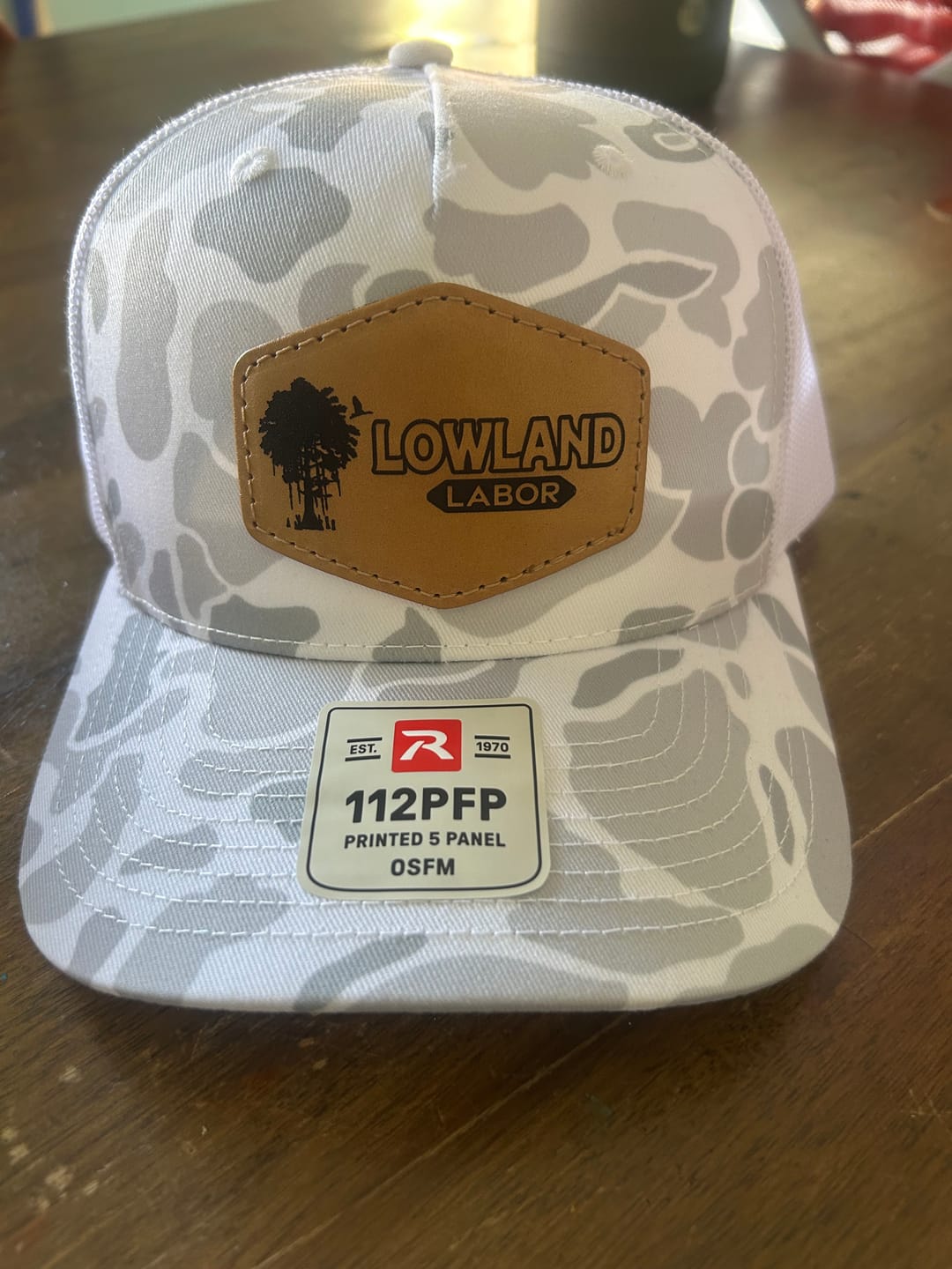 Customer photo review of Richardson 112PFP Camo Custom Leather Patch Hat