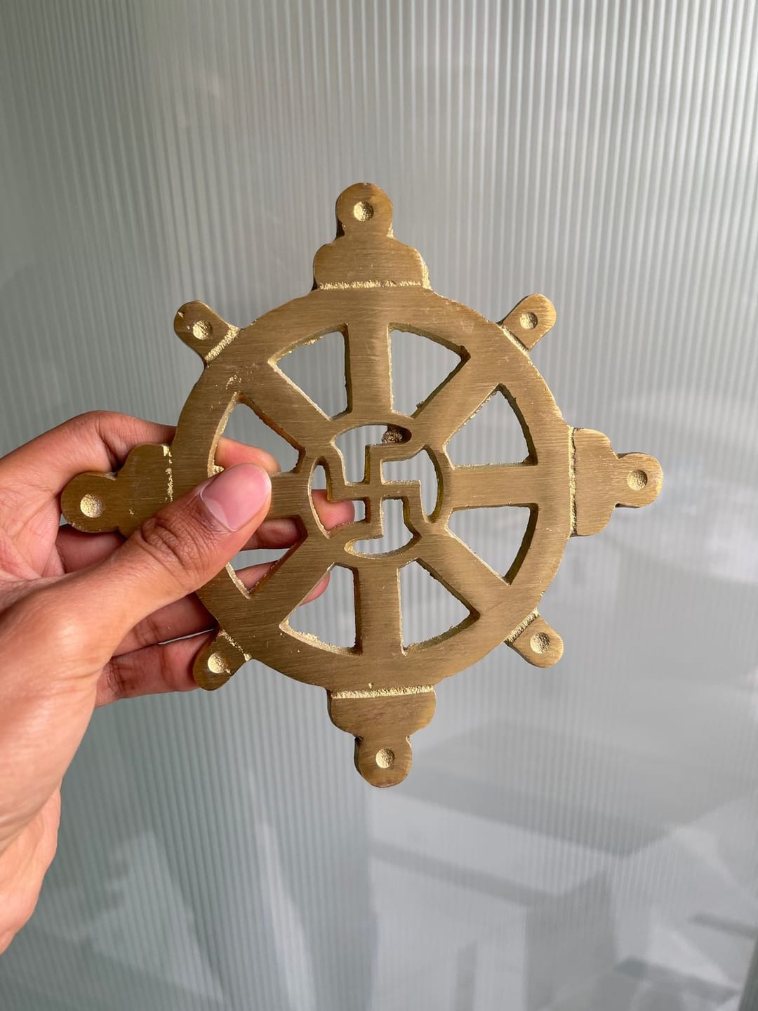 Customer photo review of Brass Chakra Satiya Helix – Vastu Remedy for West Direction Correction | Energy Balance Support | 4.5 Inch