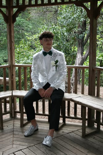 Customer photo review of Men's Peak Lapel One Button Jacquard Silver Jacket