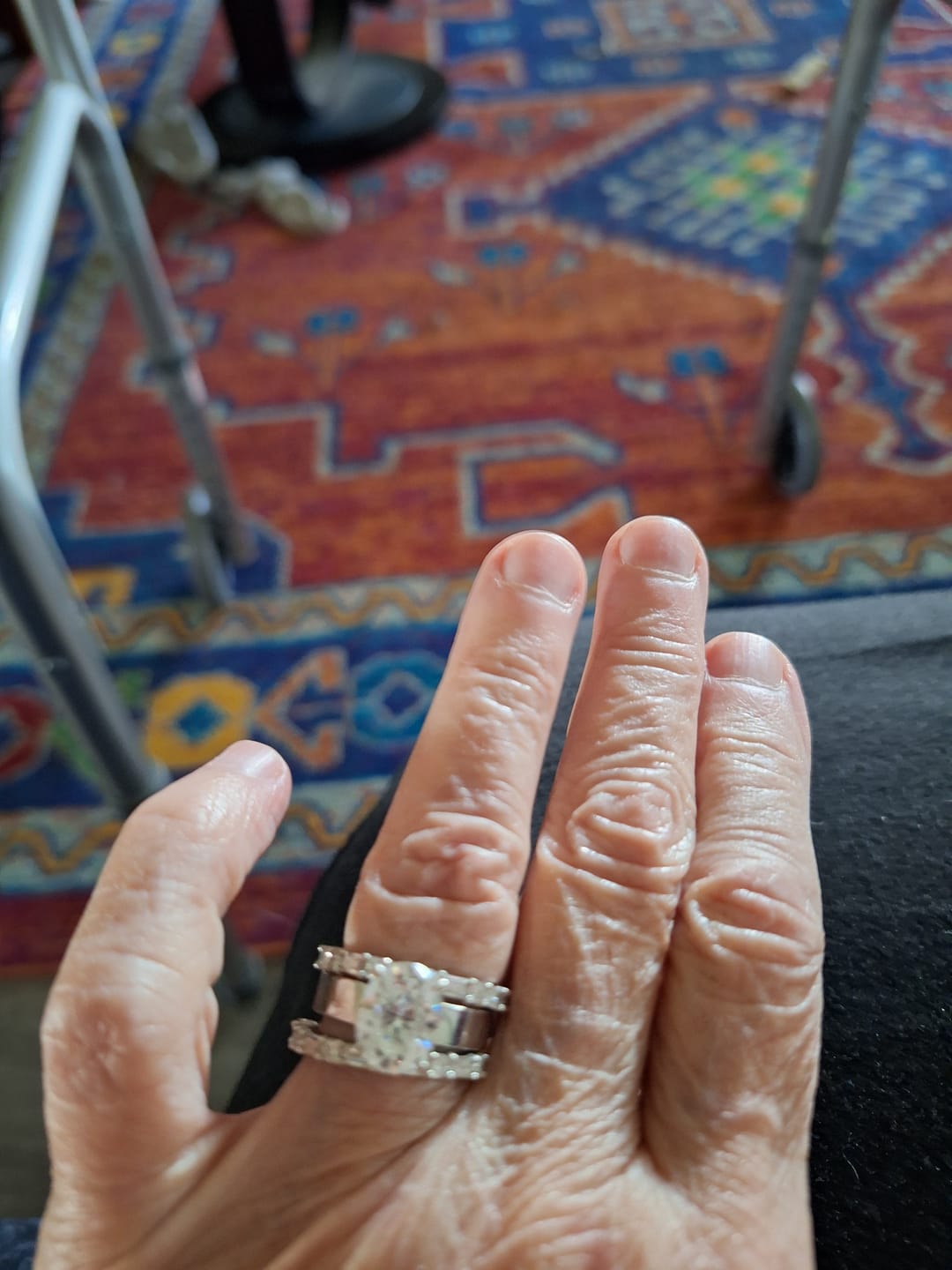 Customer photo review of Alternating Baguette and Round Moissanite Half Eternity Wedding Band