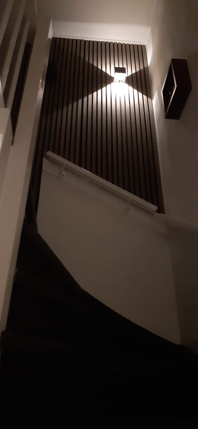Customer photo review of Akoestische panelen 260 x 60 x 1.4 cm - Eiken Walnoot