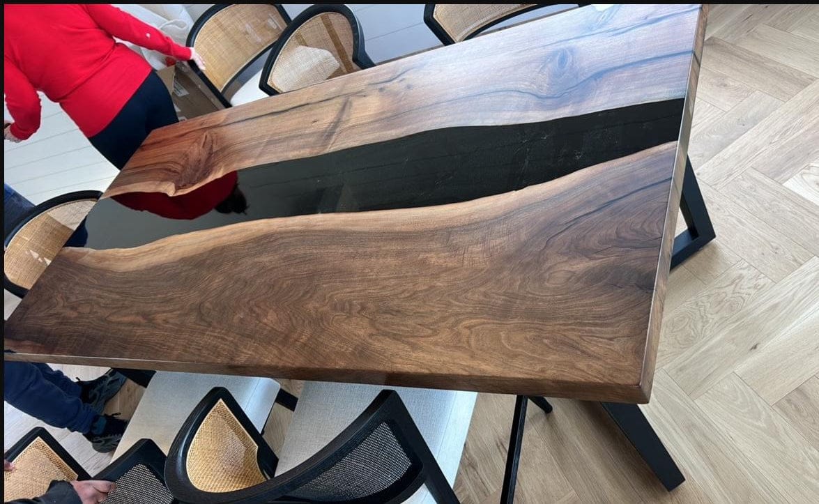 Customer photo review of Handcrafed Black Walnut Live Edge Epoxy River Dining Table - A53
