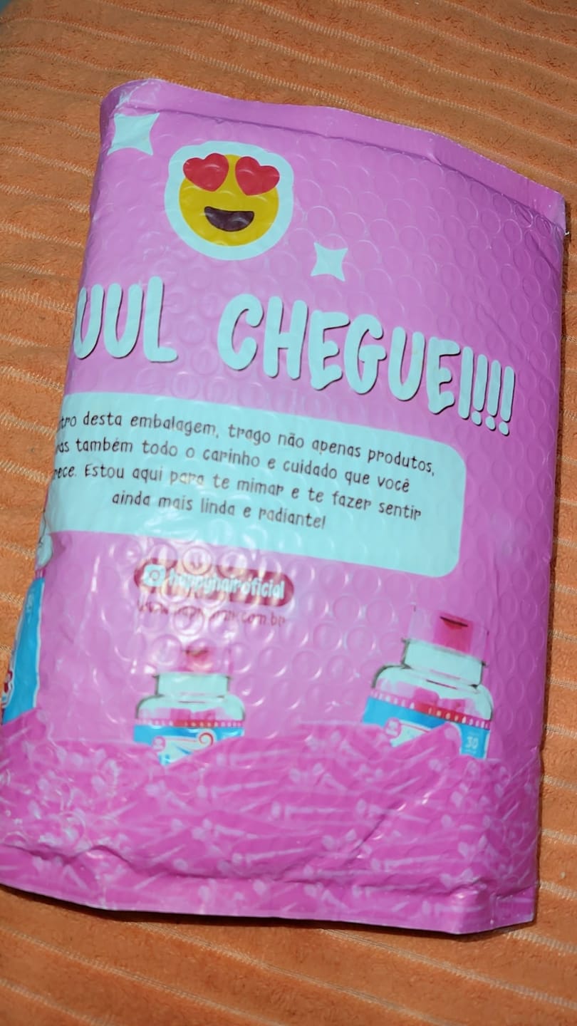 Customer photo review of Happy Hair 2 Potes + 1 Melatonina Grátis + 1 Colágeno Grátis