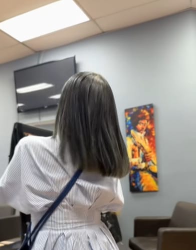 Customer photo review of Luvwin Salt & Pepper Gray Beginner Friendly Glueless Straight Wig 100% Human Hair