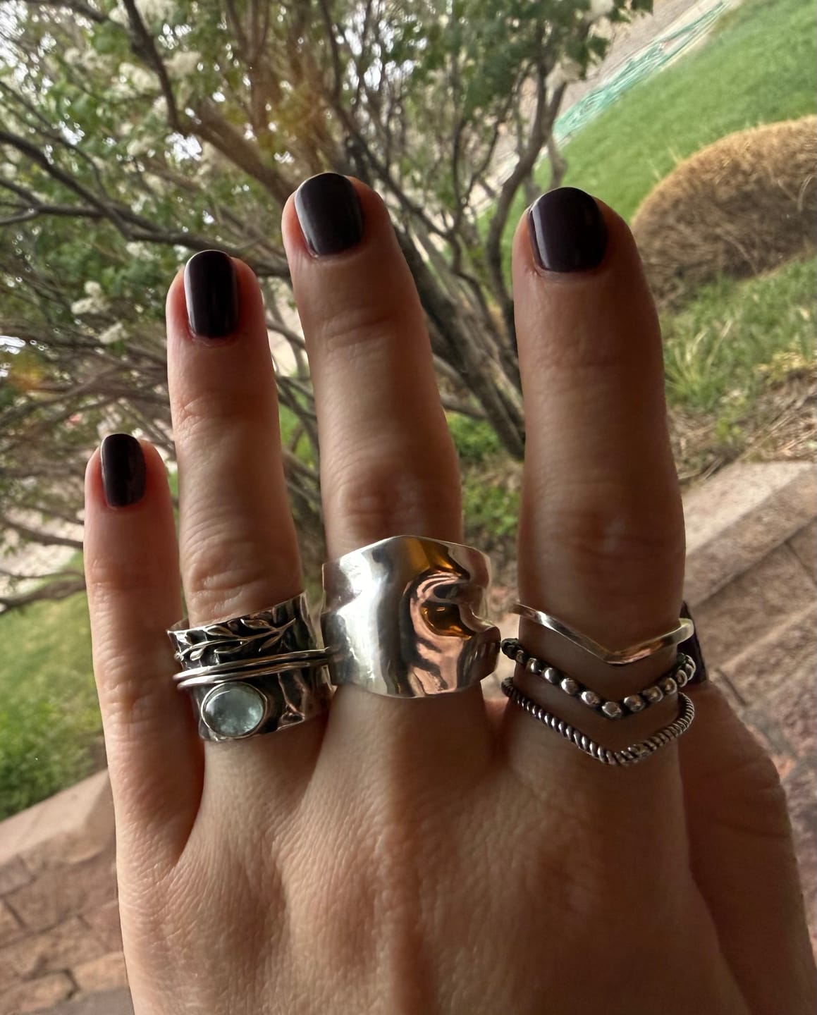 Customer photo review of Aquamarine Leaf Spinner Ring Sterling Silver