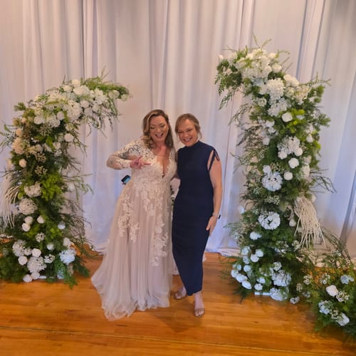 Customer photo review of 6+7FT Flower Arch Green White Flower Backdrop for Wedding Proposal Party Decor