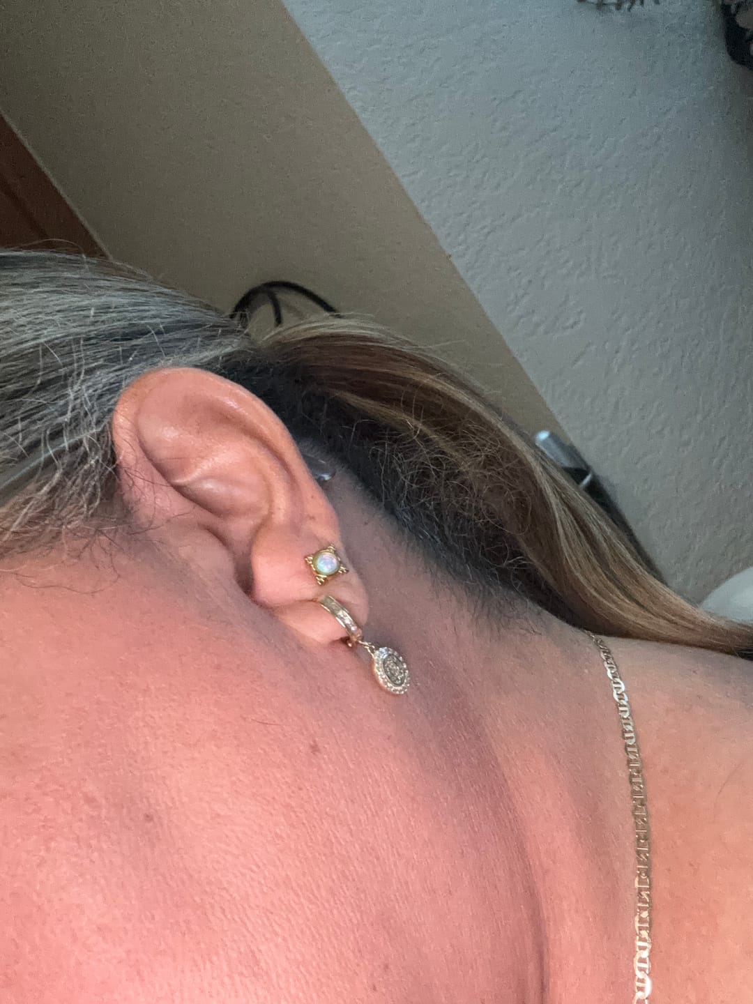 Customer photo review of Vintage Blue Opal Stud Earrings