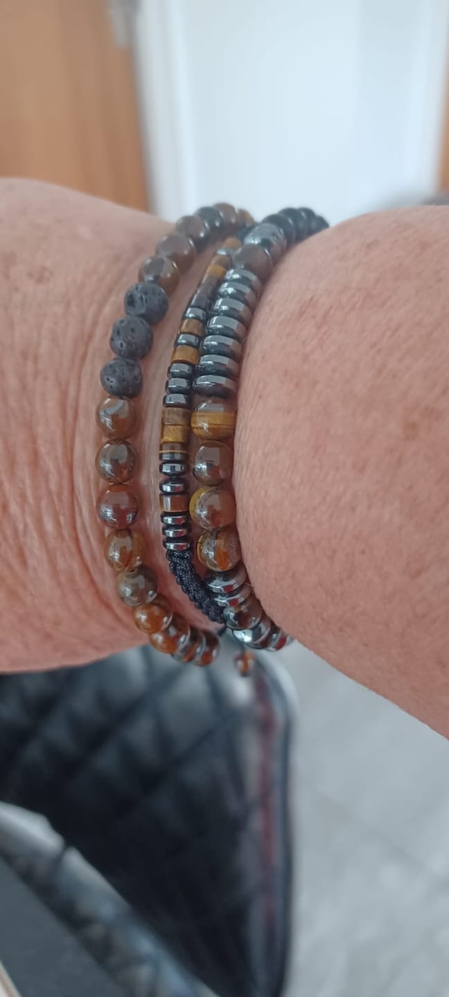 Customer photo review of Buddha Stones 3Pcs Tiger Eye Lava Rock Protection Bracelet Set