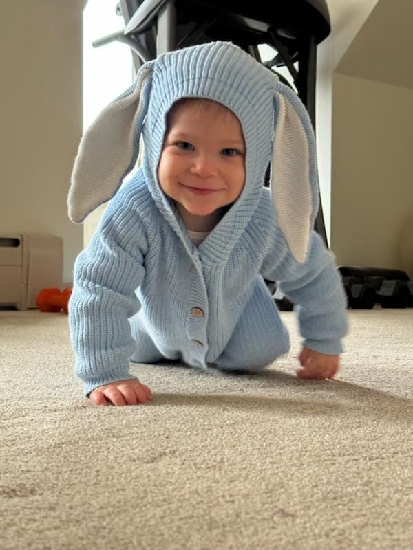 Customer photo review of Bunny Knit Jumpsuit - Powder Blue