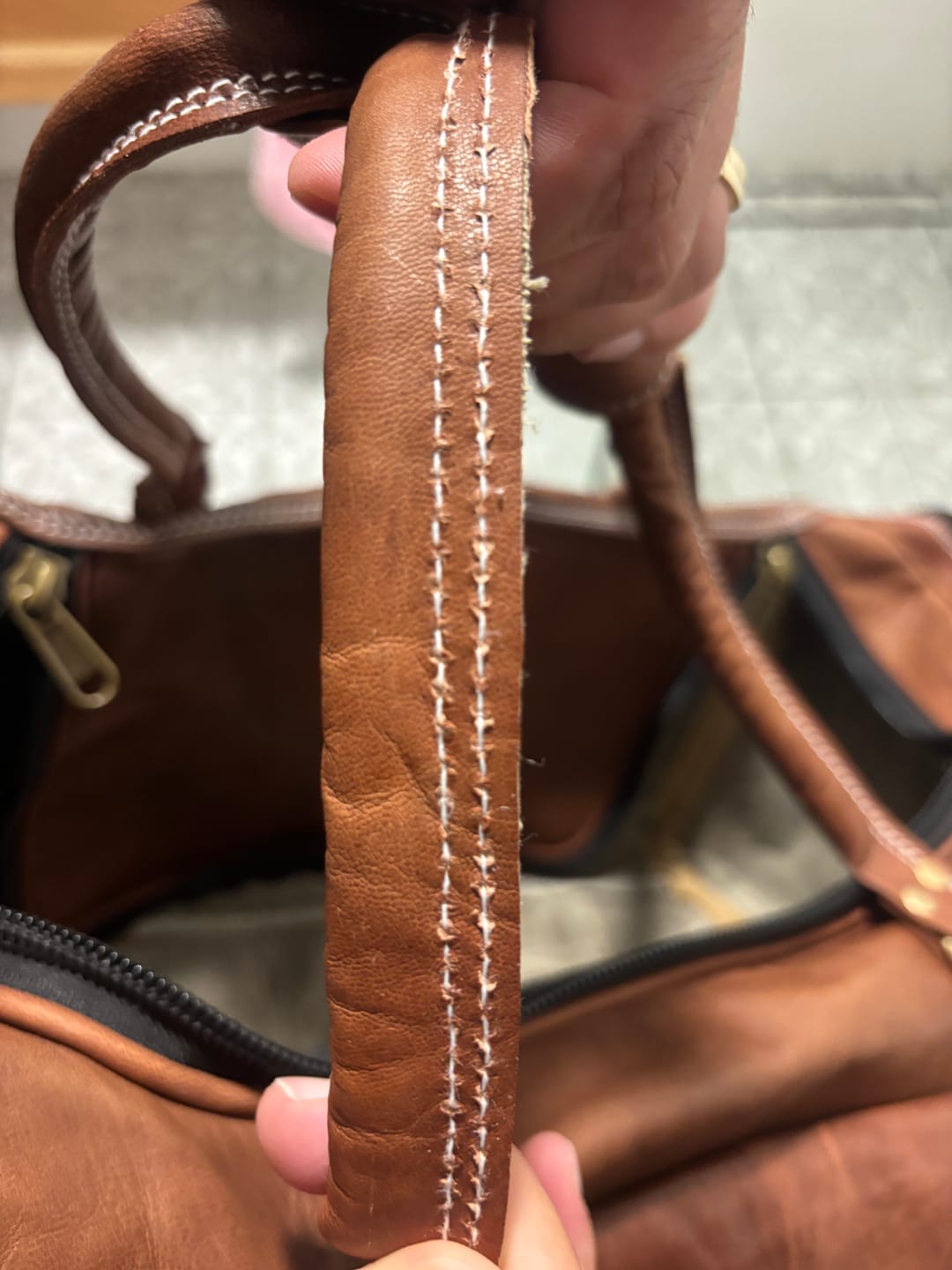 Customer photo review of Walker Leather Weekender Bag + Free Toiletry