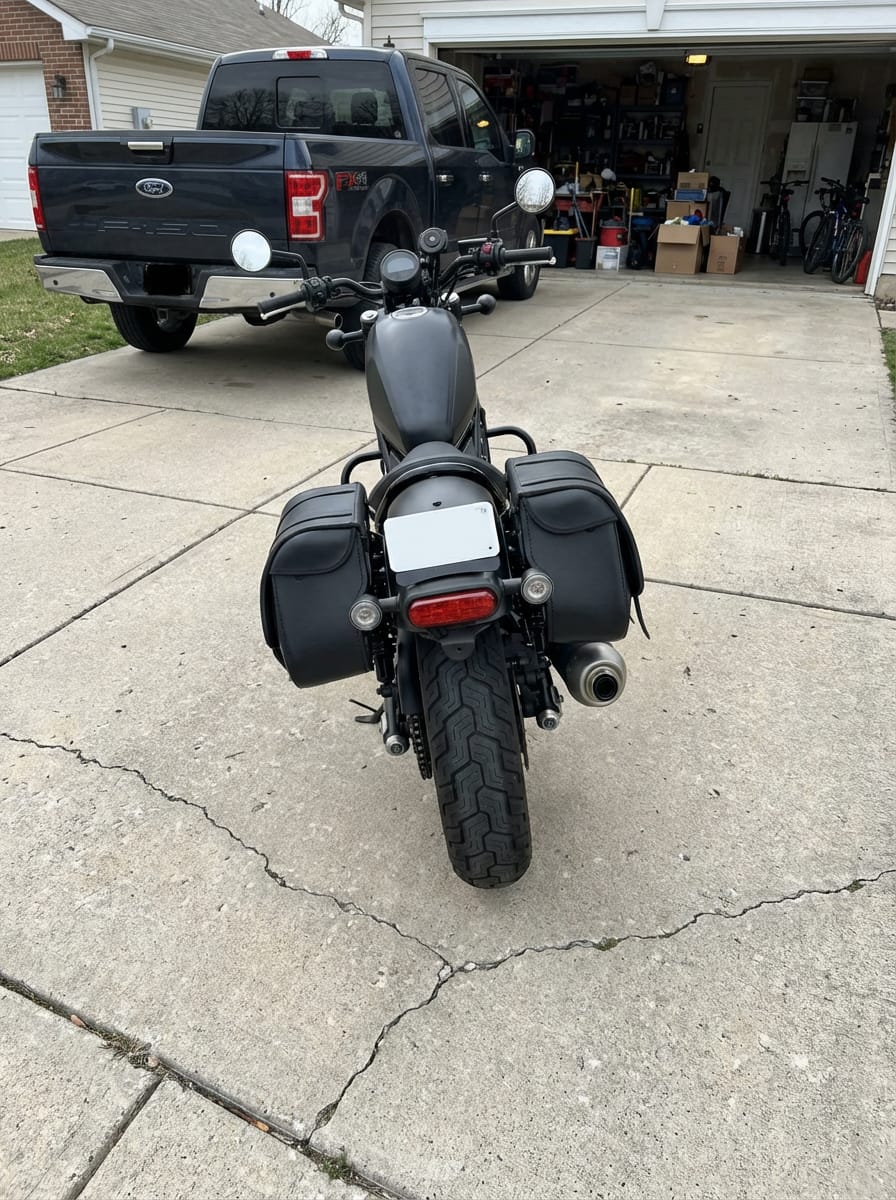 Customer photo review of 25L - SpiritBlade Large Honda Rebel 500/ABS CMX500 Leather Motorcycle Saddlebags