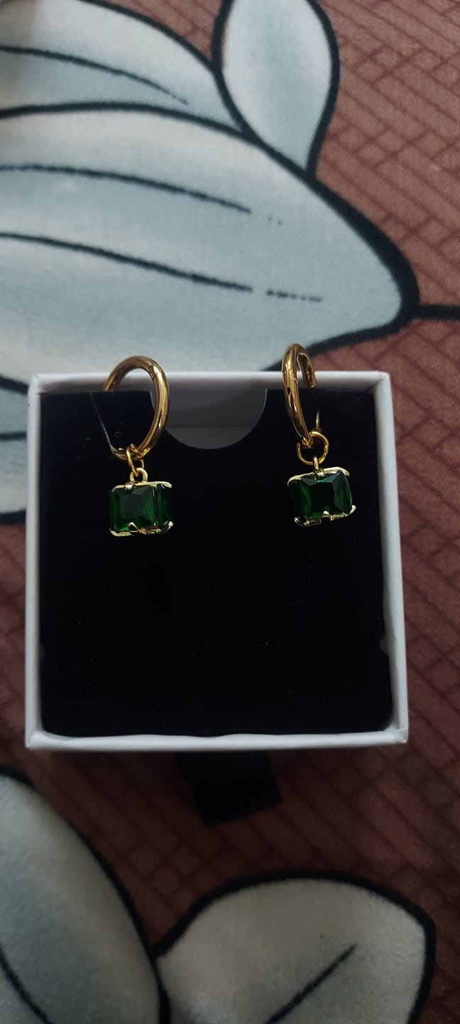 Customer photo review of Emerald Drop Hoop Earrings
