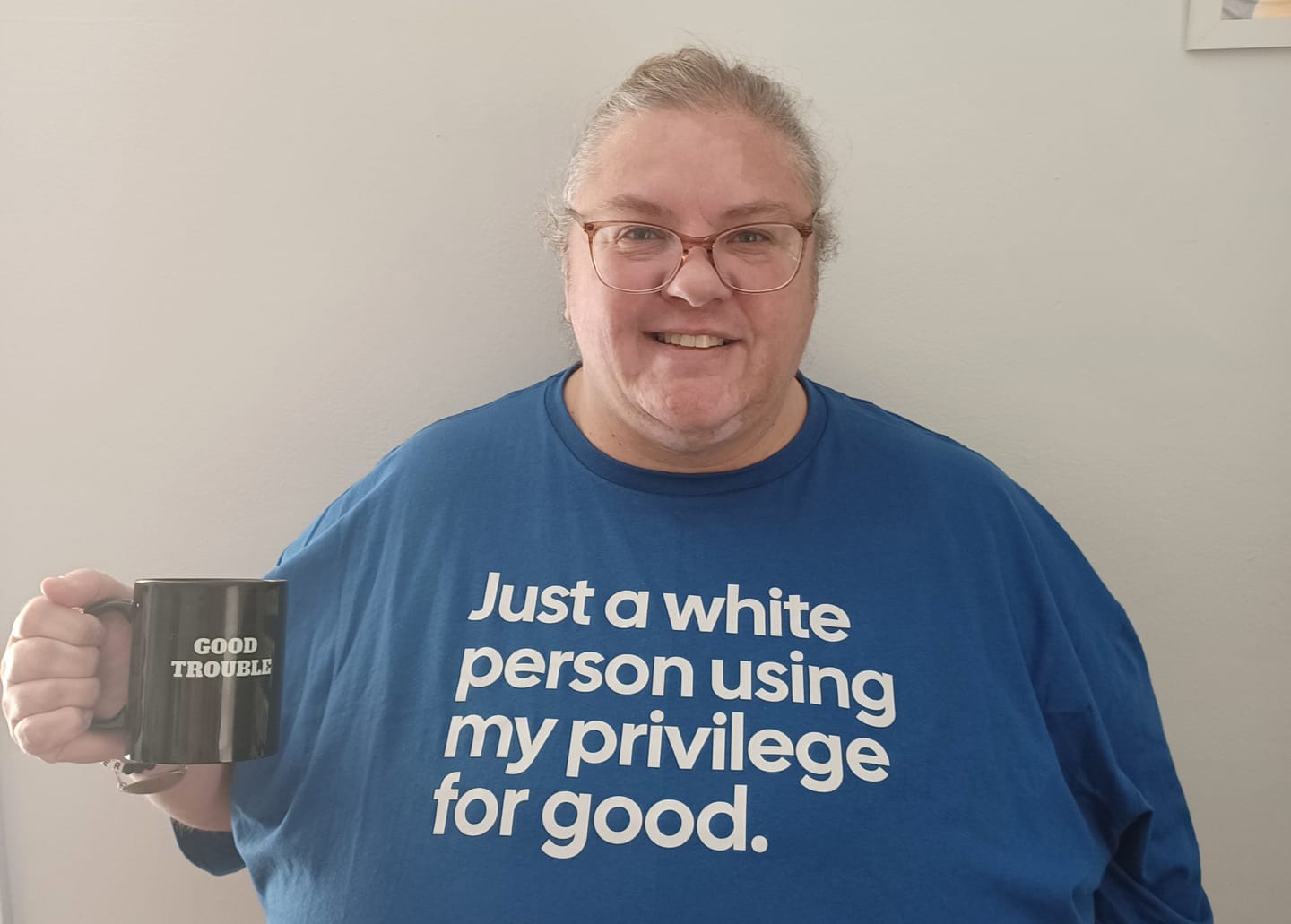Customer photo review of Just a White Person Using My Privilege for Good Unisex Tee