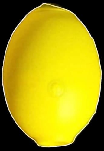 Customer's yellow, lemon-shaped Lem Clitoral Massager against a black background.