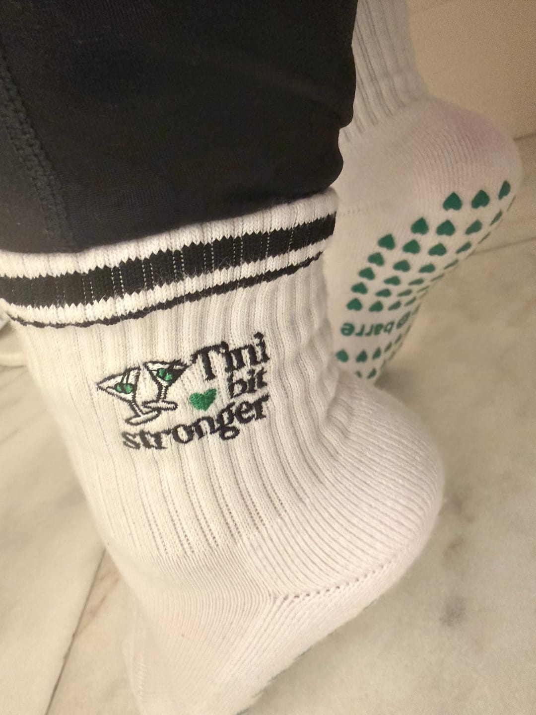 Customer photo review of Tini Bit Spicier Grip Socks - Cream & Green