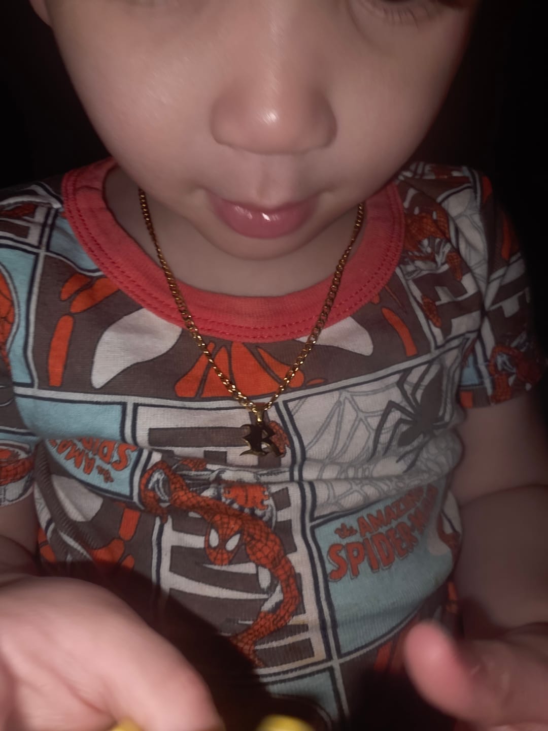 Customer photo review of Kids Gothic Letter Necklace w/ Cuban Chain