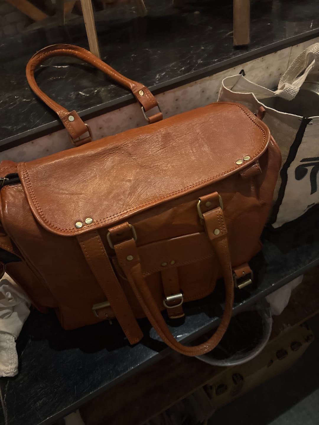 Customer photo review of Walker Leather Office Travel Bag