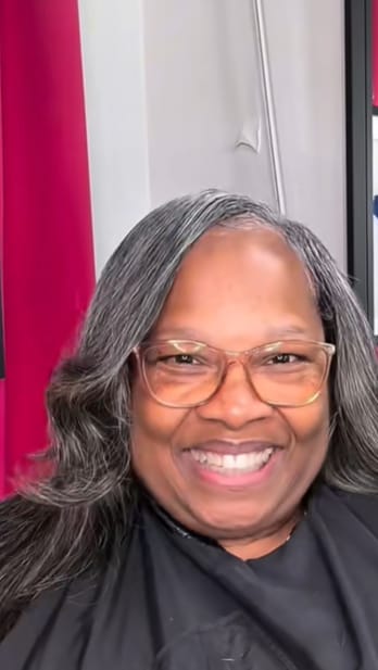 Customer photo review of Luvwin Salt & Pepper Gray Beginner Friendly Glueless Layered Cut Wave Wig 100% Human Hair